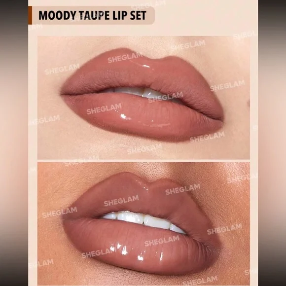 SHEGLAM Soft 90's Glam Lip Liner And Lip Duo Set-Haute Cocoa Lip Set 3-In-1 Lip - Picture 6 of 9